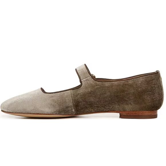 Michaela Velvet Mary Jane Flats Dark Silver Sage - Picture 2 of 10